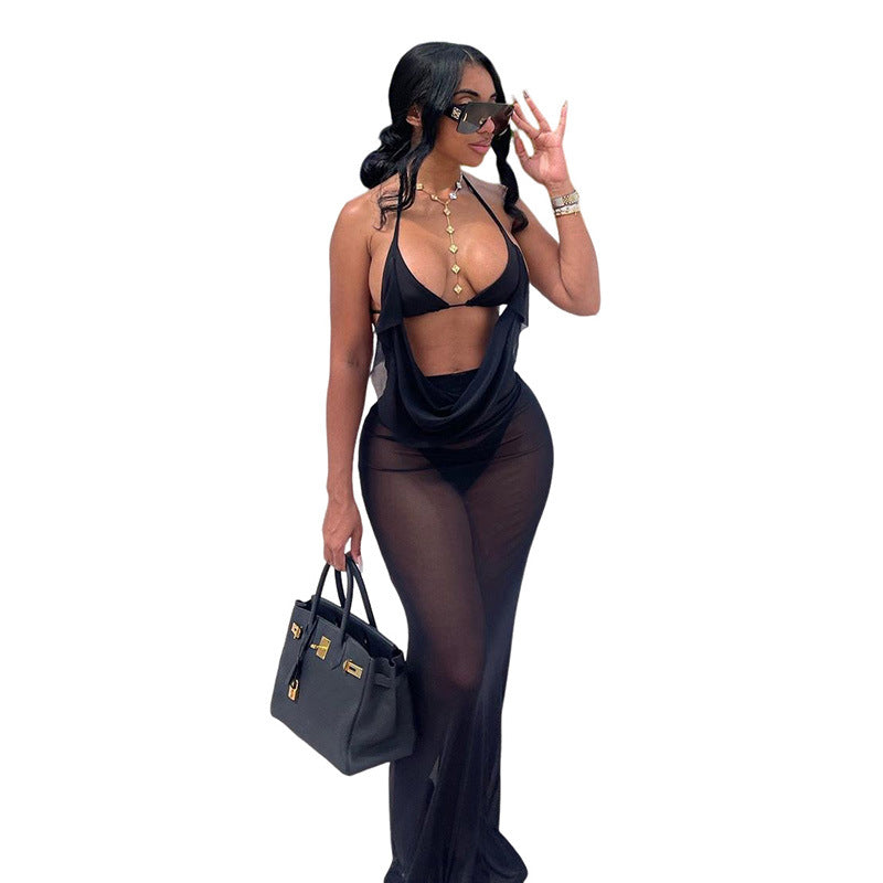 Sleeveless Sheath Dress With High Waist Long Skirt Black