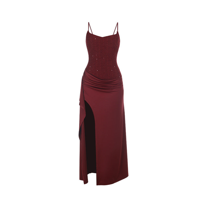 Strap Textured Split Dress High Waist Slim Fit