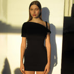 Women's One-Shoulder Slim Hip Mini Dress - Solid Color Short Sleeve