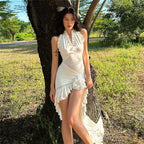Chic Sleeveless Short Dress With Elastic Waist Stitch Detail