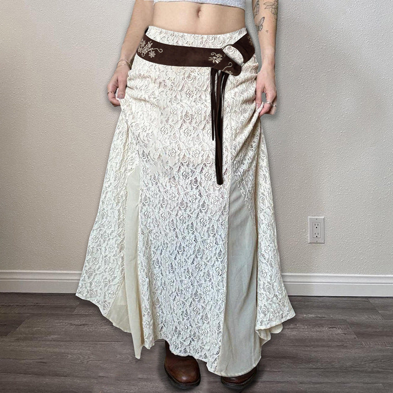 Milky White Slimming Mesh Fishtail Skirt With Lace Detail For Women