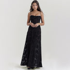 Suspender Lace Long Dress With Strapless Collar