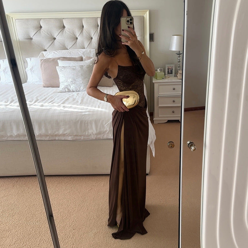 Sheer Lace Elegant Maxi Dress Sleeveless Backless