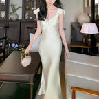 Graceful Sling Dress In Rust Red And Pearl Apricot