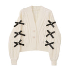 Cozy Bowknot Knitted Cardigan With Vneck