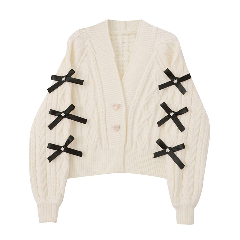 Cozy Bowknot Knitted Cardigan With Vneck
