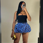 Chic Leopard Print Puff Skirt With Stretchy Spandex