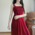 Polka Dot Midi Dress With Ruffles