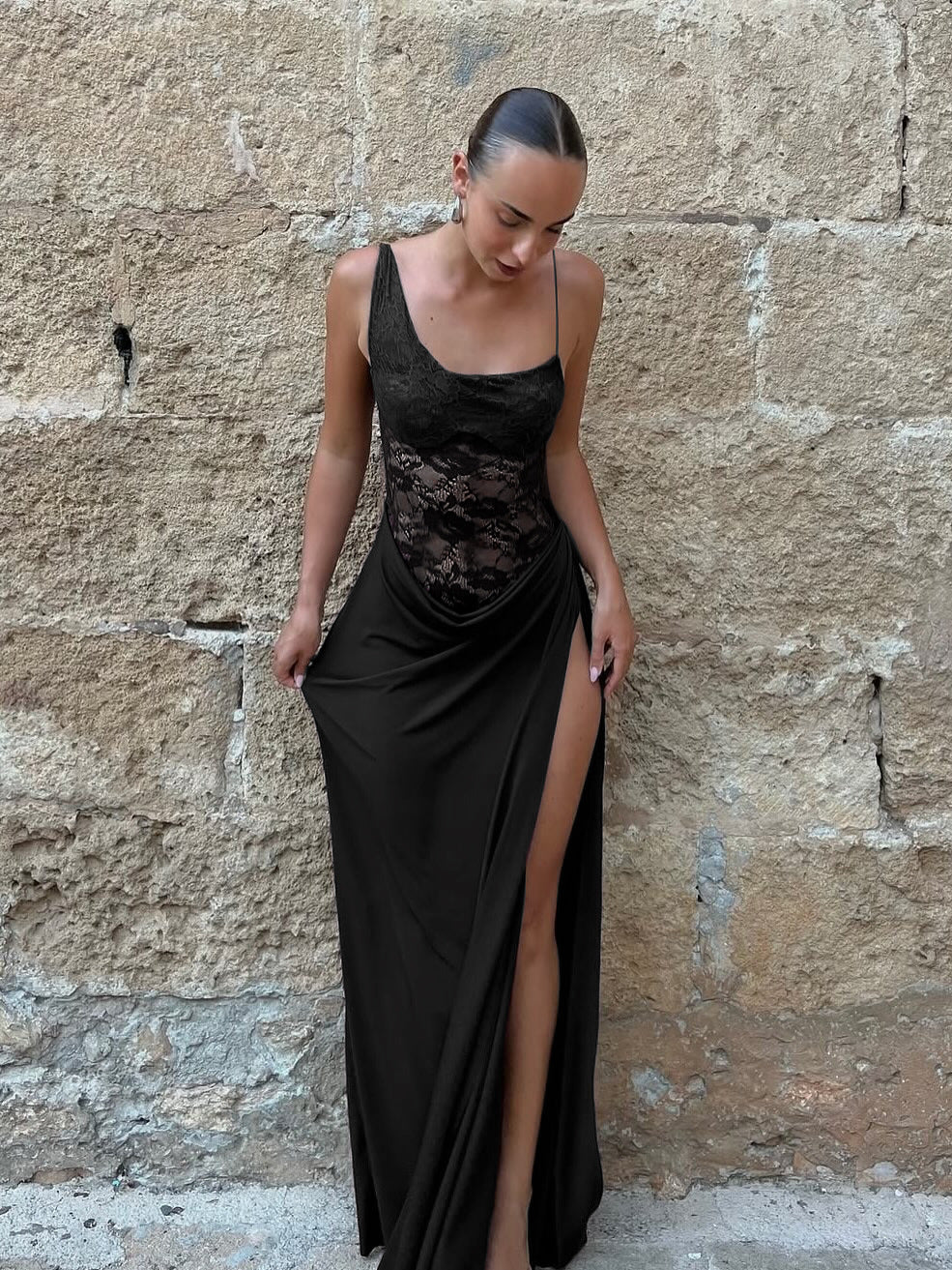 Sheer Lace Elegant Maxi Dress Sleeveless Backless