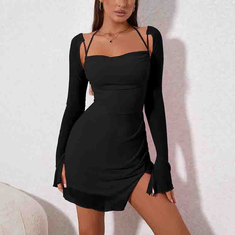 Effortless Chic Solid Colour Backless Halter Dress