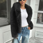Cozy Plush Fleece Coat With Fur Collar Relaxed Casual Fit