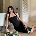 Retro Inspired Dress For Women With Patchwork Stitching Details In Black