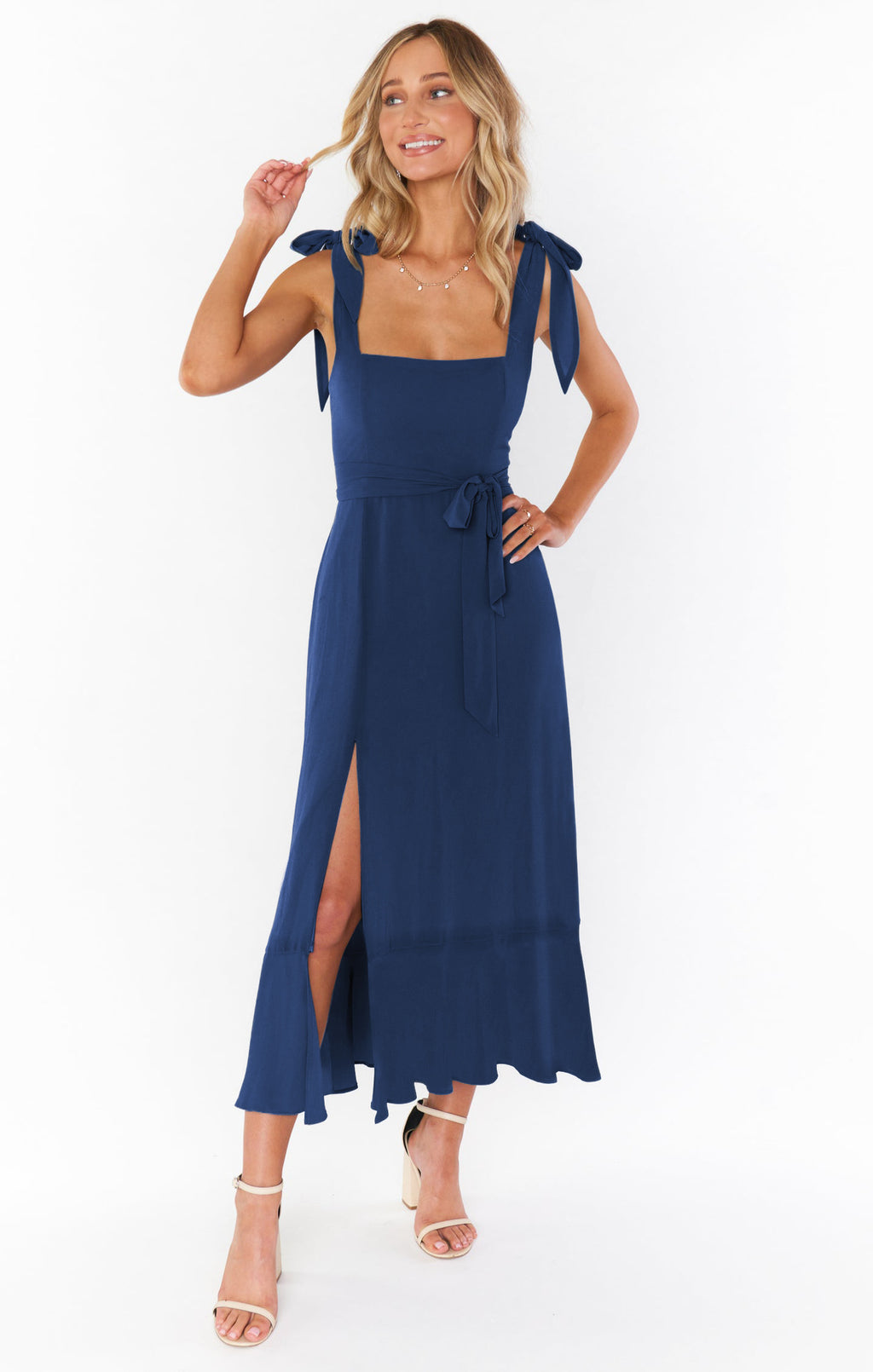 Women's Lace-up Split - Ruffled Sundress