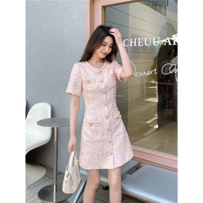 French Tweed Dress For Women In Cherry Blossom Powder