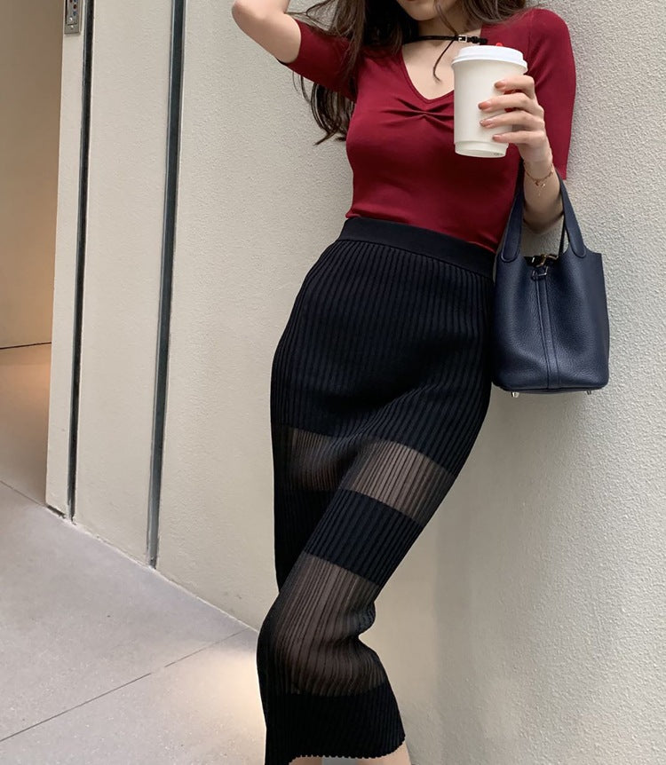 Knit Top And Skirt Set
