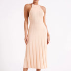 Knit Pleated Dress For Women With Three Dimensional Texture And High Waist