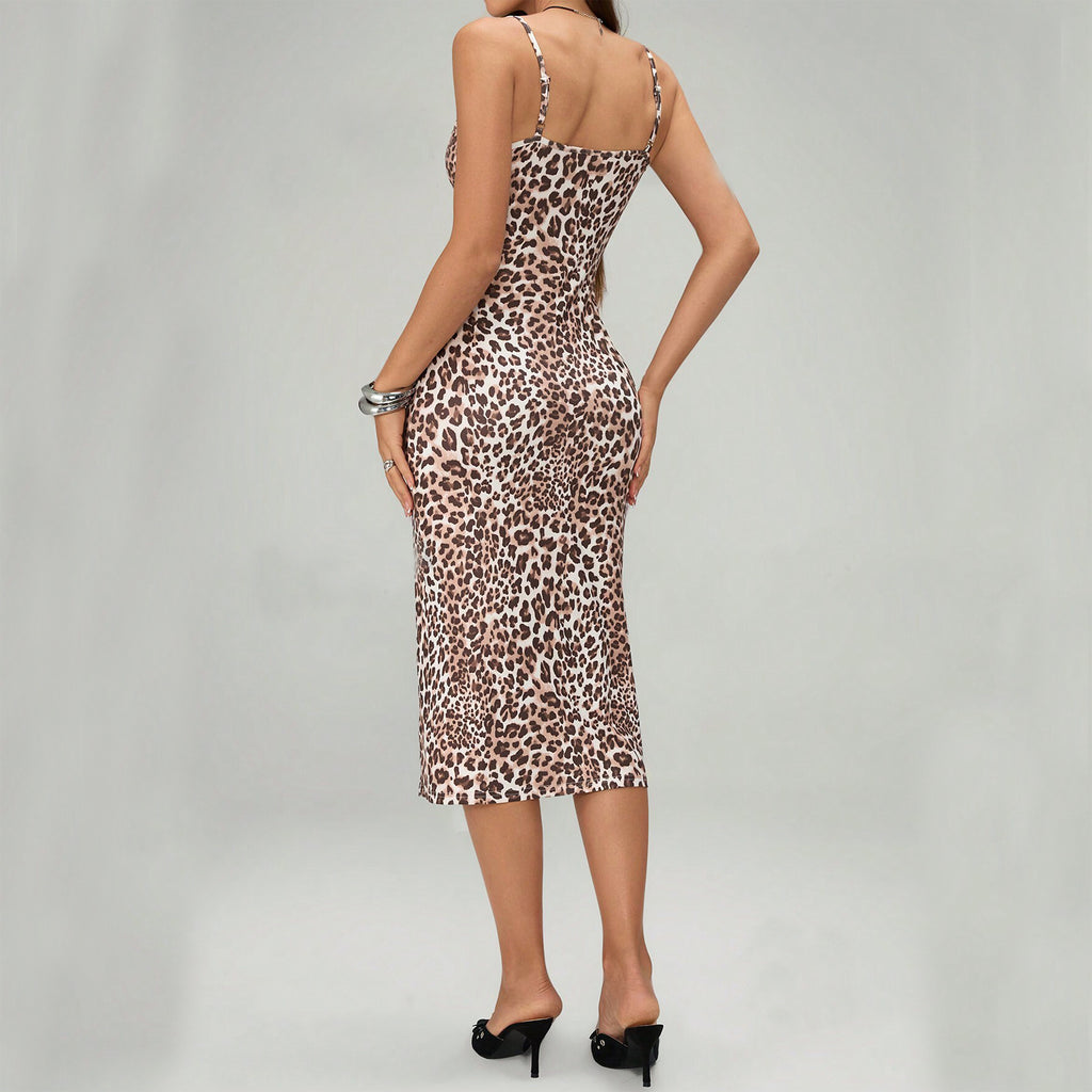 Leopard Print Midi Dress With Split Hem