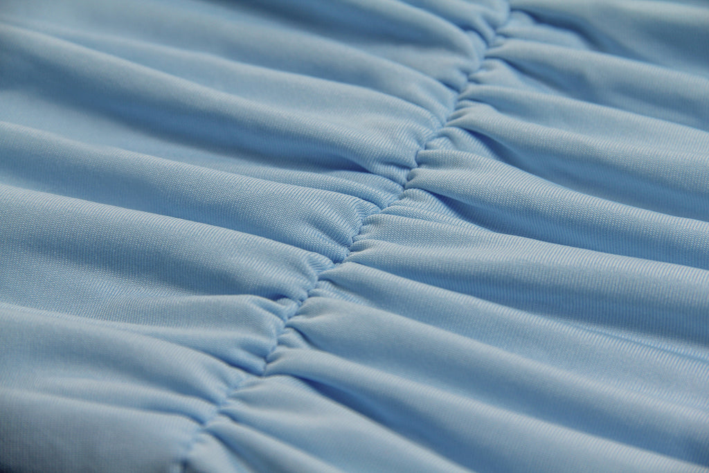Light Blue Milk Silk Lace Up Neck Back Dress Sleeveless V Neck Short Skirt Ultra Feminine Style