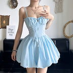 Blue High Waist Sleeveless Dress