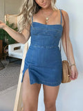 Slim Denim Dress With Back Zipper Design