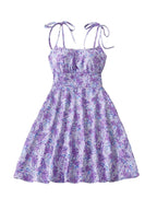 Floral Print Dress Summer Sweet A- Line Waist Trimming Dresses