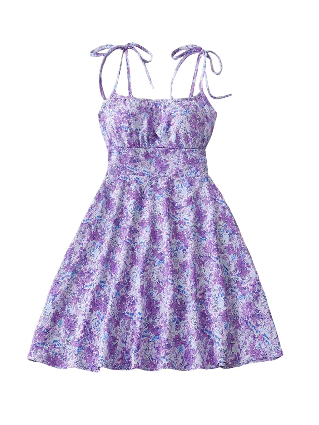 Floral Print Dress Summer Sweet A- Line Waist Trimming Dresses