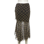 Chic Pleated Plaid A Line Midi Skirt In Black