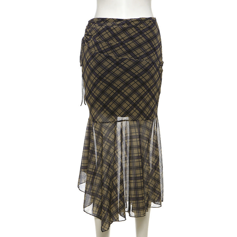 Chic Pleated Plaid A Line Midi Skirt In Black