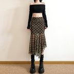 Chic Pleated Plaid A Line Midi Skirt In Black