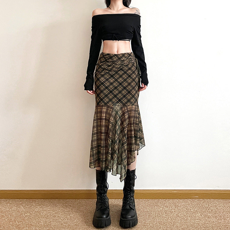 Chic Pleated Plaid A Line Midi Skirt In Black