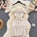 Hollow Knit Dress For Women With High Waist Short