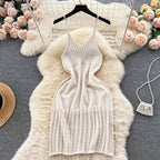 Hollow Knit Dress For Women With High Waist Short