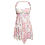 Floral Mesh Halter Dress With Backless Silhouette Irregular Print For Bold Night Out
