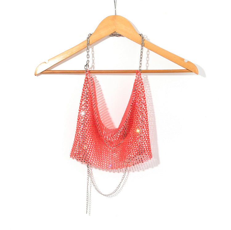 Chic Backless Rhinestone Sling Top With Midriff Cut