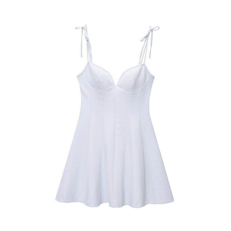 Flowy Bow Suspenders Dress In Fresh Pastels Lightweight Polyester