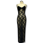 Lace Slim Dress With High Waist Sleeveless Black