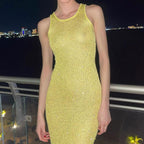 Sequin Sleeveless U-Neck Knitted Maxi Dress Acrylic Slim Fit