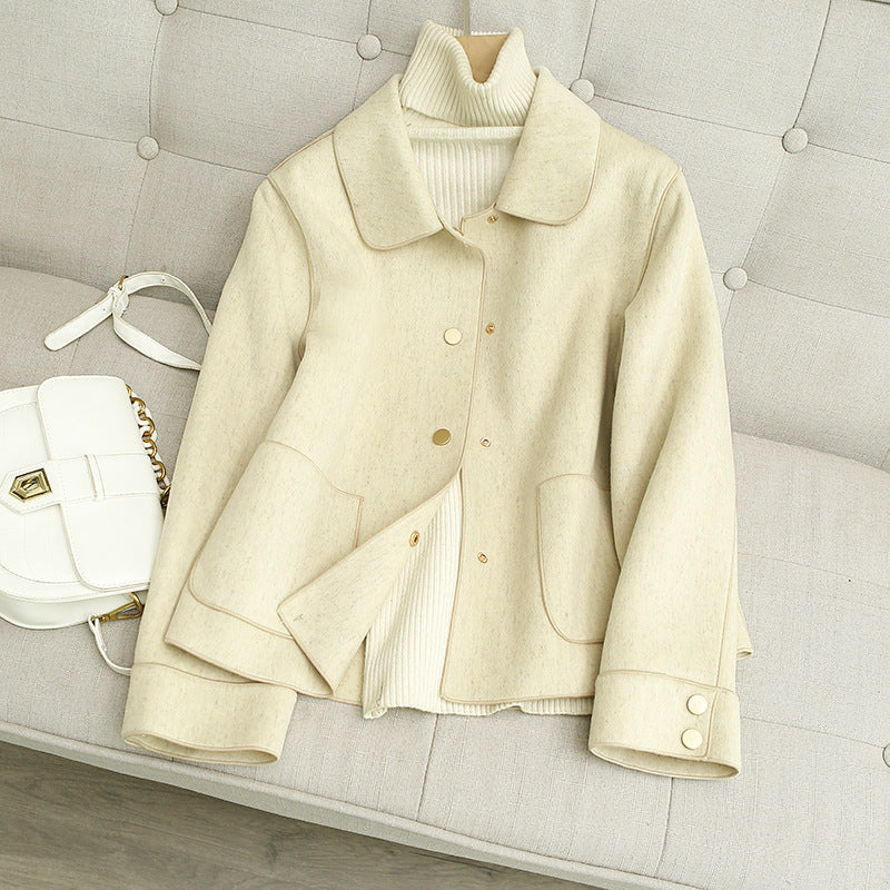 Reversible Wool Coat for Women, Short Length, Chic Lapel Outerwear