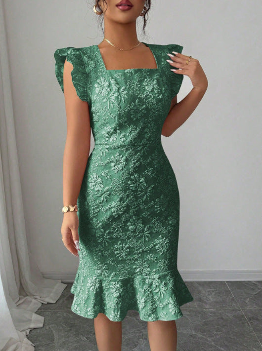 Fresh Embossed Dress With Three Dimensional Pattern Short Silhouette Sweet Knit Look