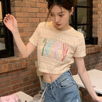 Apricot Cropped Knit Tee Short Sleeve