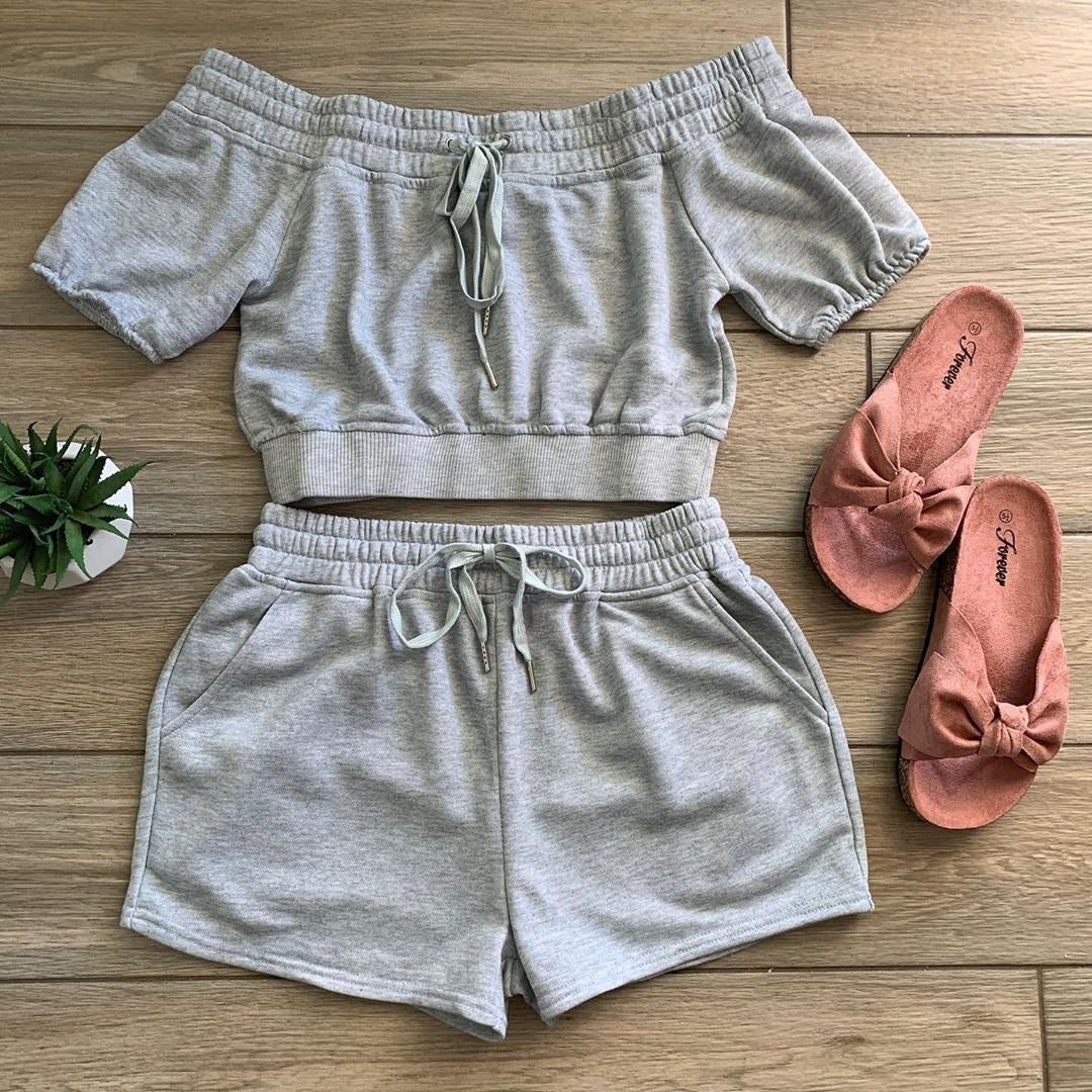 Neck Tie Top With Shorts Two Piece Set