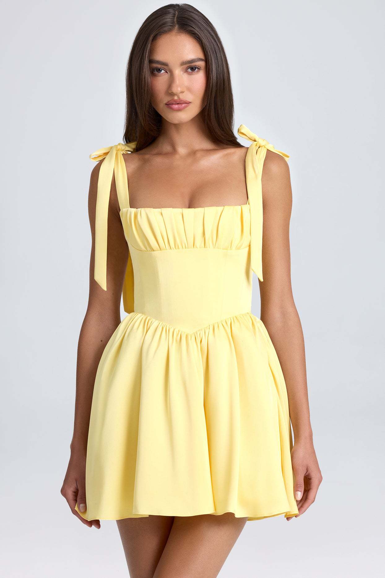 Chic Backless Bow Tie Strap Dress With High Waist Square Collar