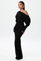 Slim Off-Shoulder Knitted Bodycon Long Sleeve Maxi Dress