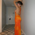Women's Floral Print Backless V-Neck Halter Dress