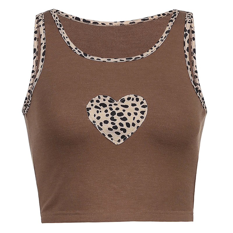 Patchwork Leopard Heart Tank Top