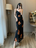 Sunlit Summer Vintage Floral Suspender Dress With V Neck And High Waist For Retro Charm