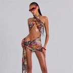 Sunlit Ribbon Print Dress With High Waist