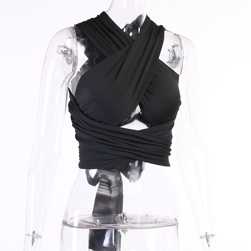 Back Cross Cutout Strap Top With Navel Reveal