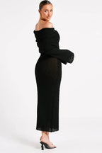 French-Style One-Shoulder Knitted Long-Sleeved Dress