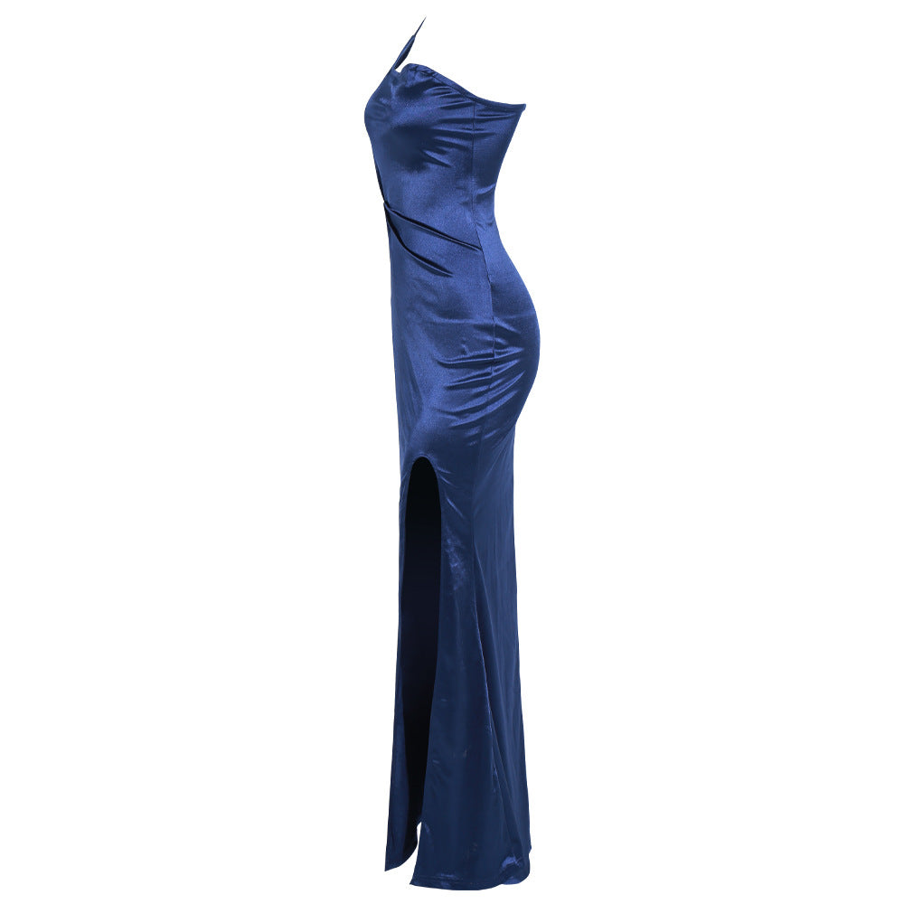 Backless Long Dress With Slits In Sleek